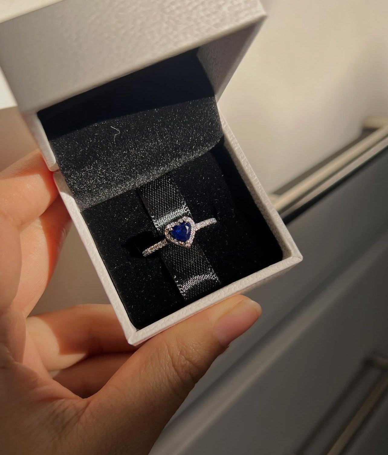 Anillo Pandora Corazón Azul Plata