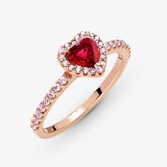 Anillo Pandora Corazón Rojo Brillante en Rose Gold