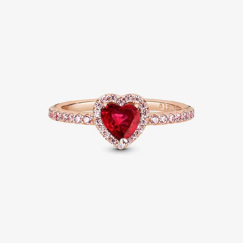 Anillo Pandora Corazón Rojo Brillante en Rose Gold