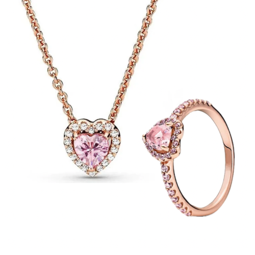 Set Pandora Corazón Rosa en Rose Gold