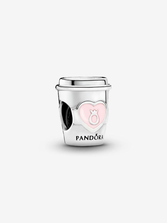 Charm Pandora de taza de café con esmalte rosa