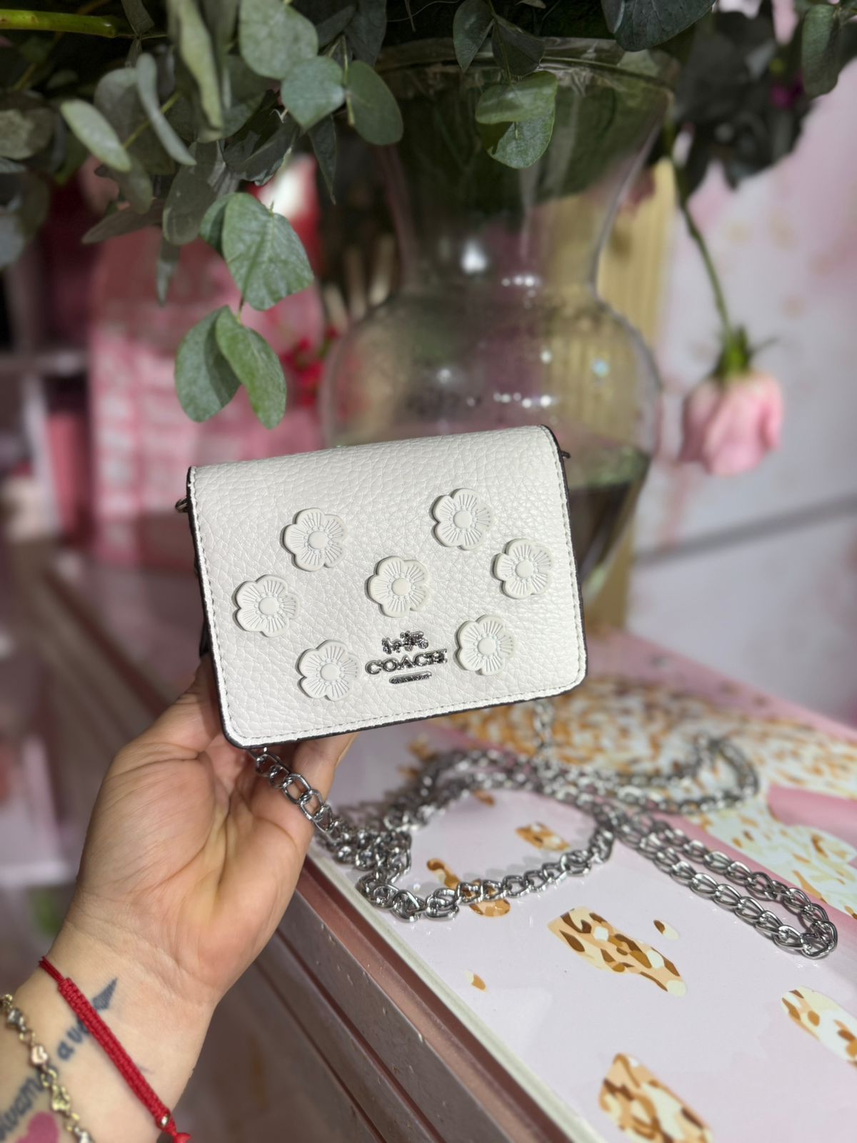 Cartera Coach Mini Blanca De Flores Con Caja