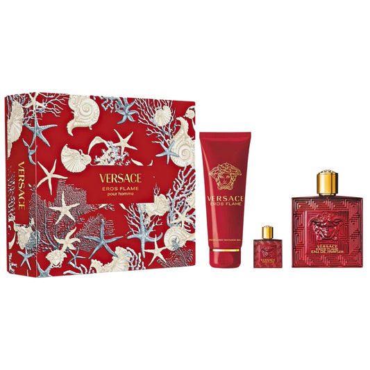 SET VERSACE EROS FLAME POUR HOMME EDP 100ML, MINI EDP 5ML, SHOWER GEL 150ML (H)
