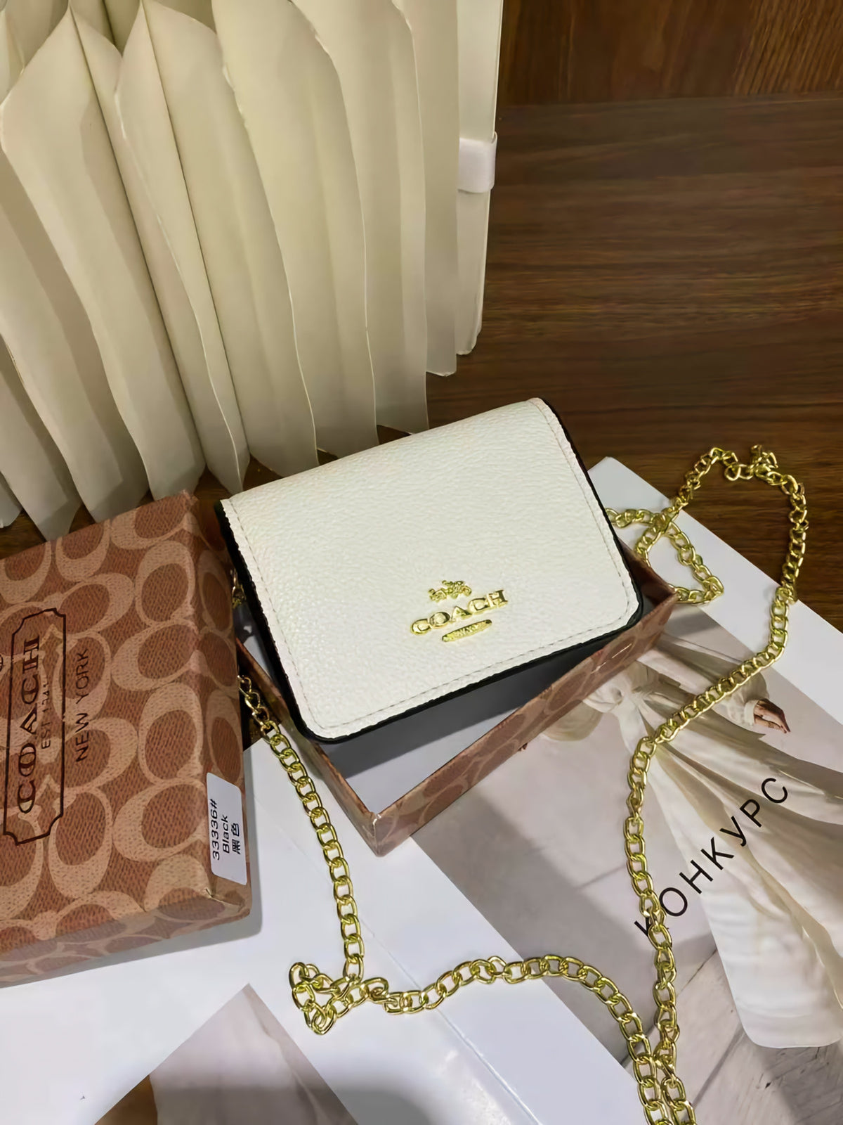 Cartera Coach Mini Blanca De Cadena Con Caja