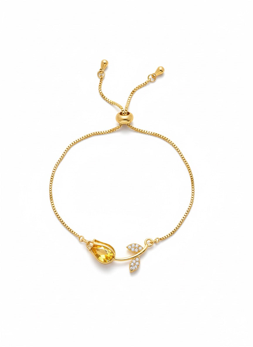 Pulsera Ajustable De Tulipán Con Zirconia Amarilla