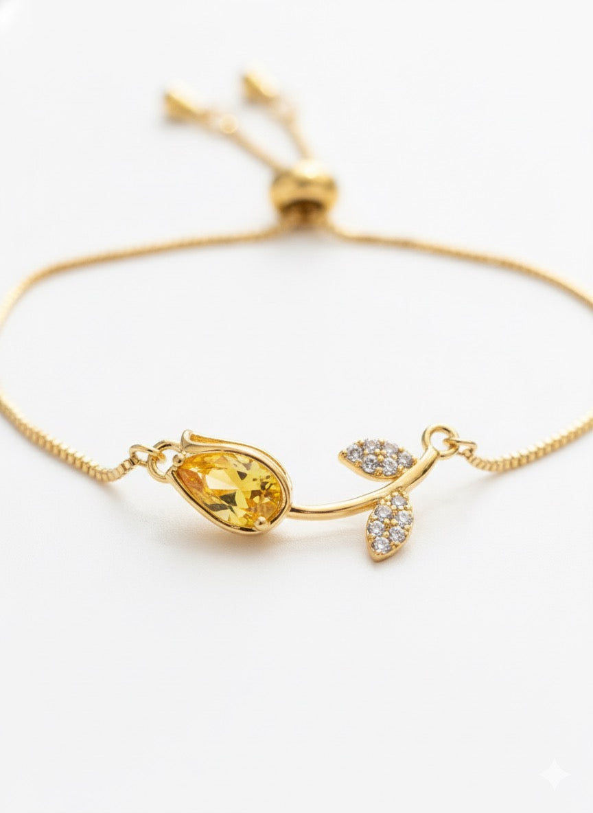 Pulsera Ajustable De Tulipán Con Zirconia Amarilla