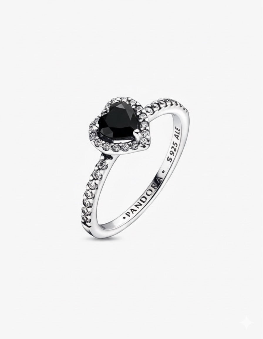 Anillo Pandora Corazón Negro Brillante