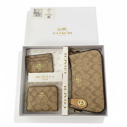 Set de Carteras Coach 3 piezas Café Con Beige