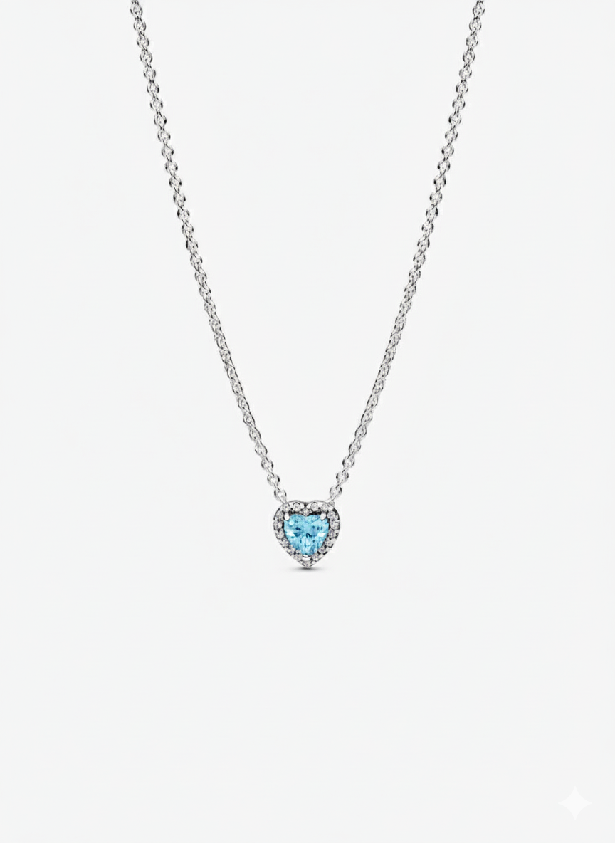 Collar Pandora Corazón Azul Celeste