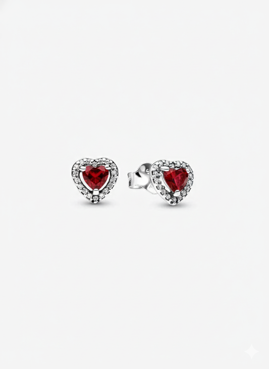 Aretes Pandora Corazones en Relieve Rojo