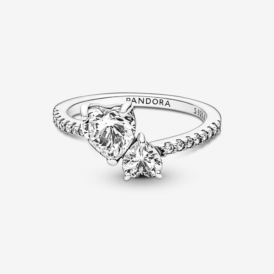 Anillo Pandora Doble Corazón Brillante