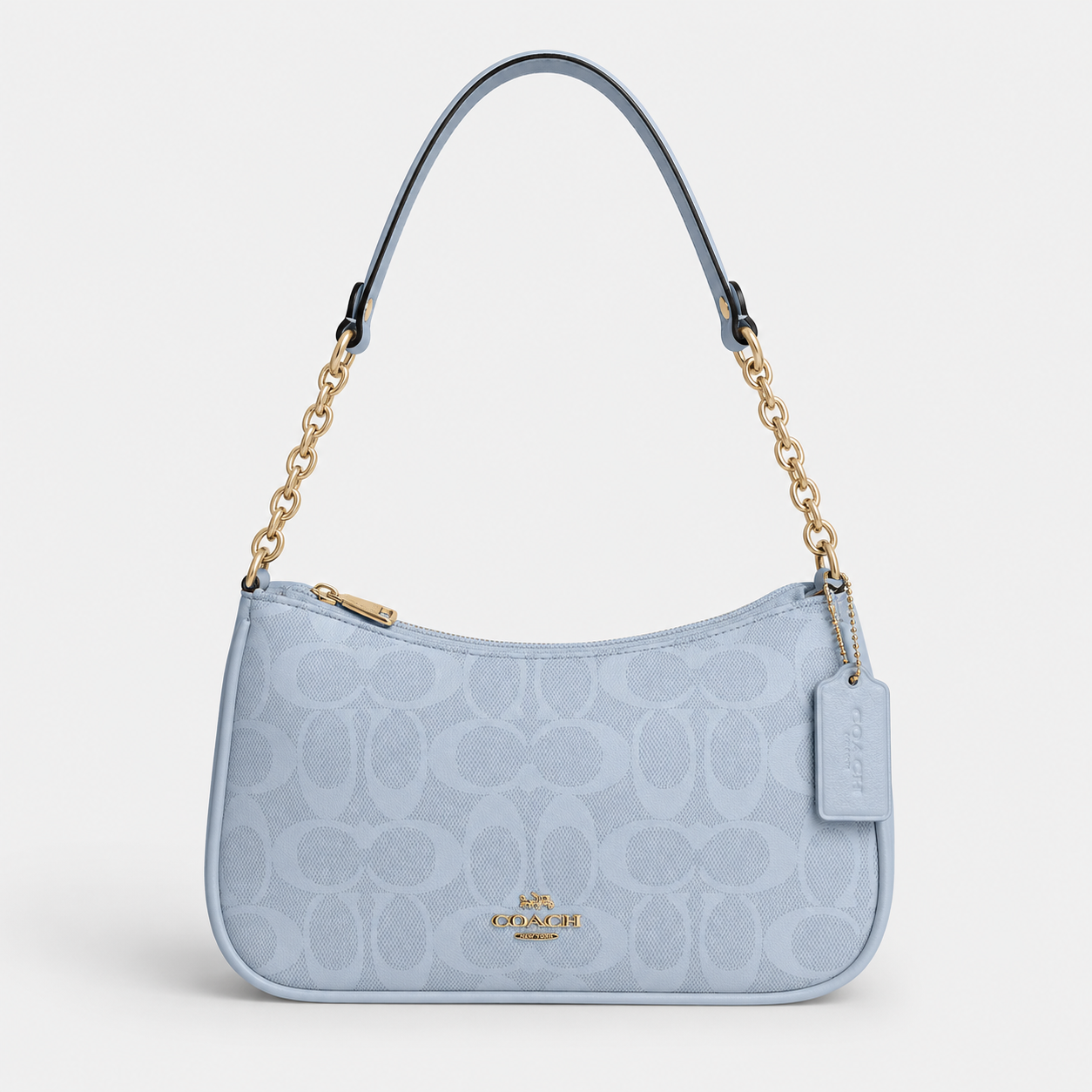 Cartera Coach De Hombro Mediana Teri Color Celeste Matte