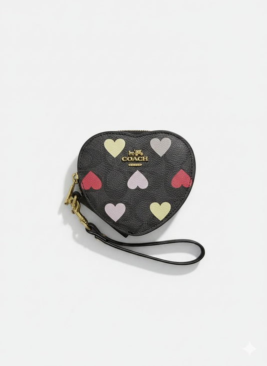 Monedero Coach En Forma De Corazón Gris Con Corazones De Colores