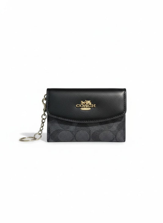 Monedero Coach Cuadrado Tipo Llavero Negro Con Gris