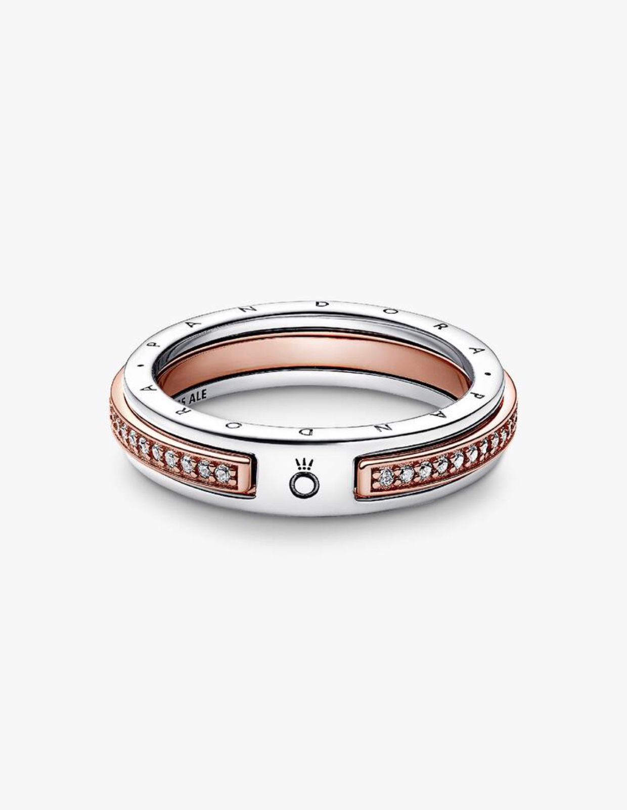 Anillo Pandora de dos tonos con logo y pavé Signature