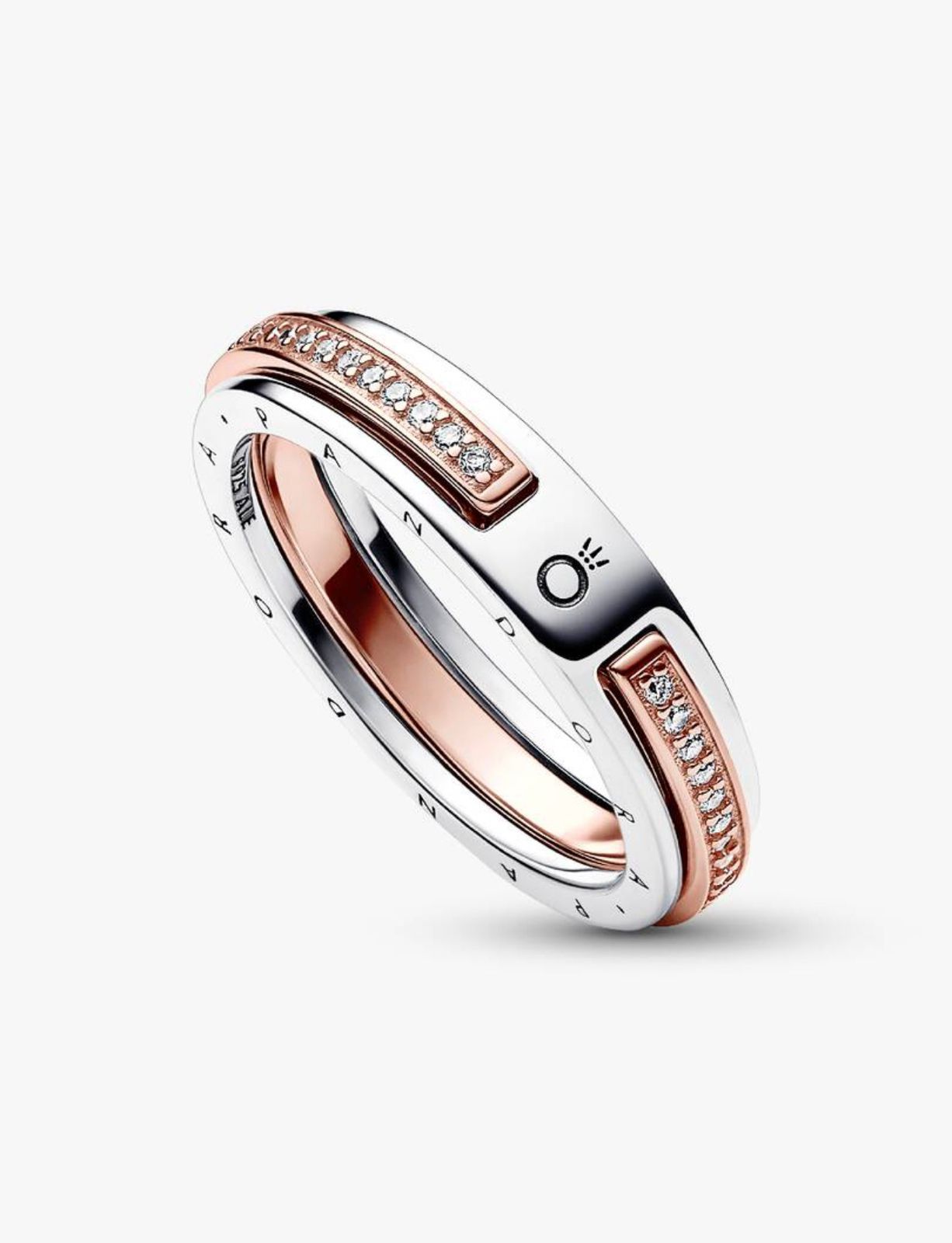 Anillo Pandora de dos tonos con logo y pavé Signature