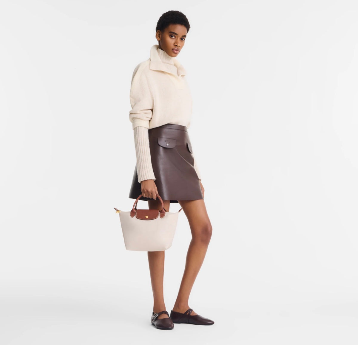 Cartera Longchamp Le Pliage Talla M Con Asa Blanca
