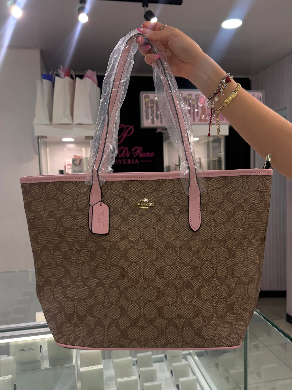 Cartera Coach Classic City Tote Bag L Rosa Y Marrón