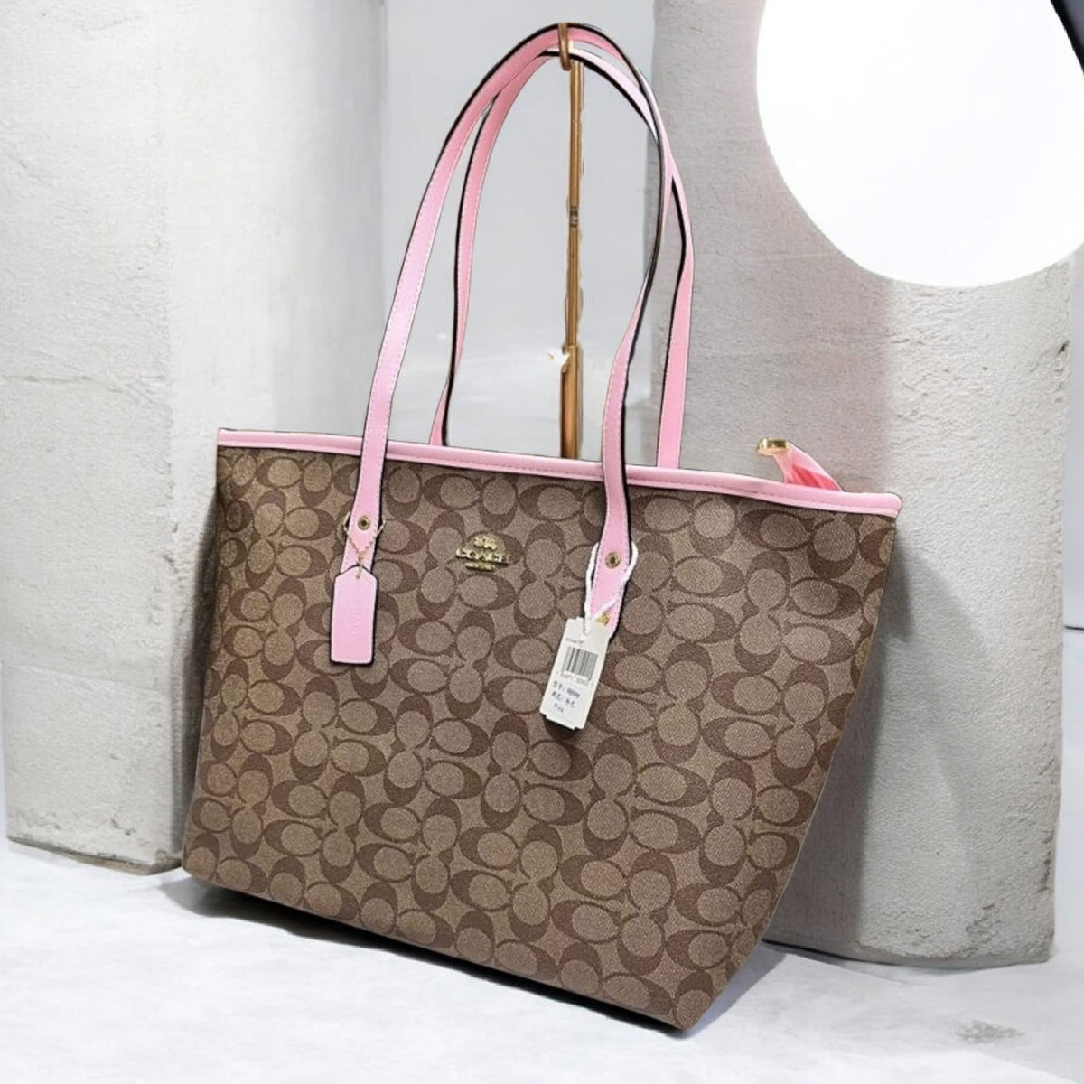 Cartera Coach Classic City Tote Bag L Rosa Y Marrón