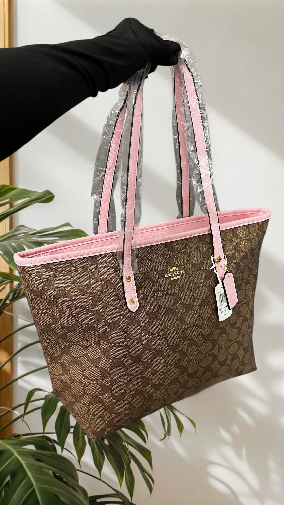 Cartera Coach Classic City Tote Bag L Rosa Y Marrón