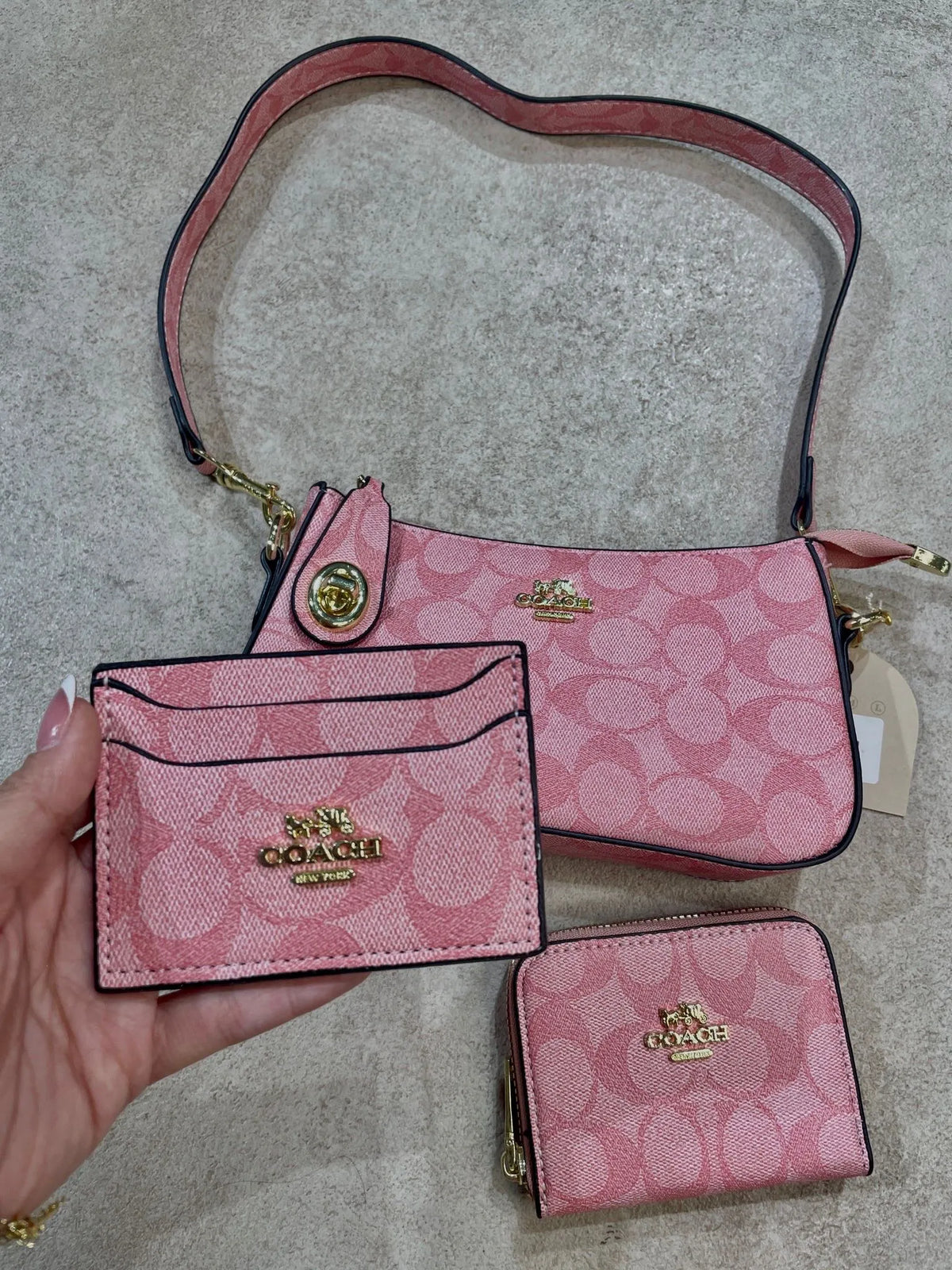 Set De 3 Carteras Coach Clásico Rosa Y Caja