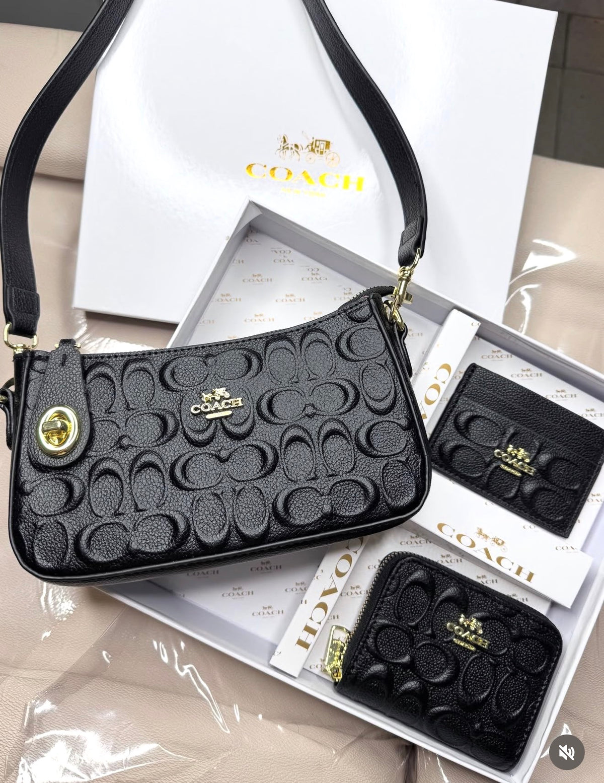 Set De 3 Carteras Coach Clásico Negro Y Caja