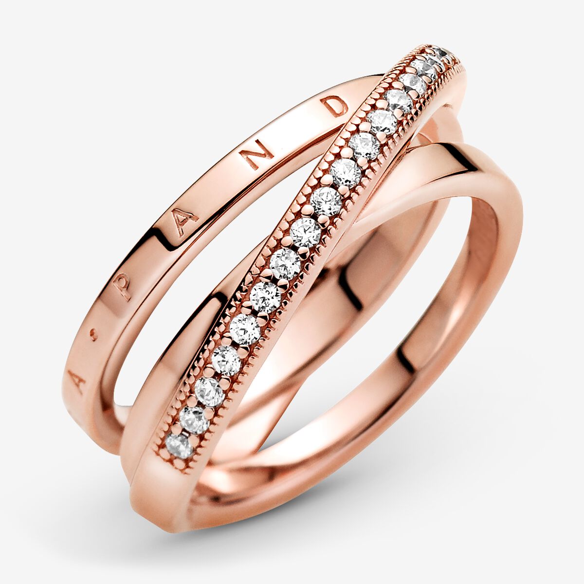 Anillo Cruzado Triple Alianza en Pavé Rose Gold