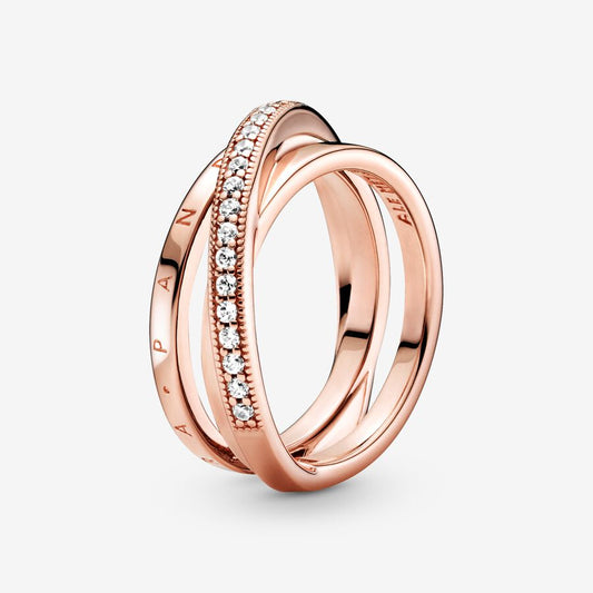 Anillo Cruzado Triple Alianza en Pavé Rose Gold