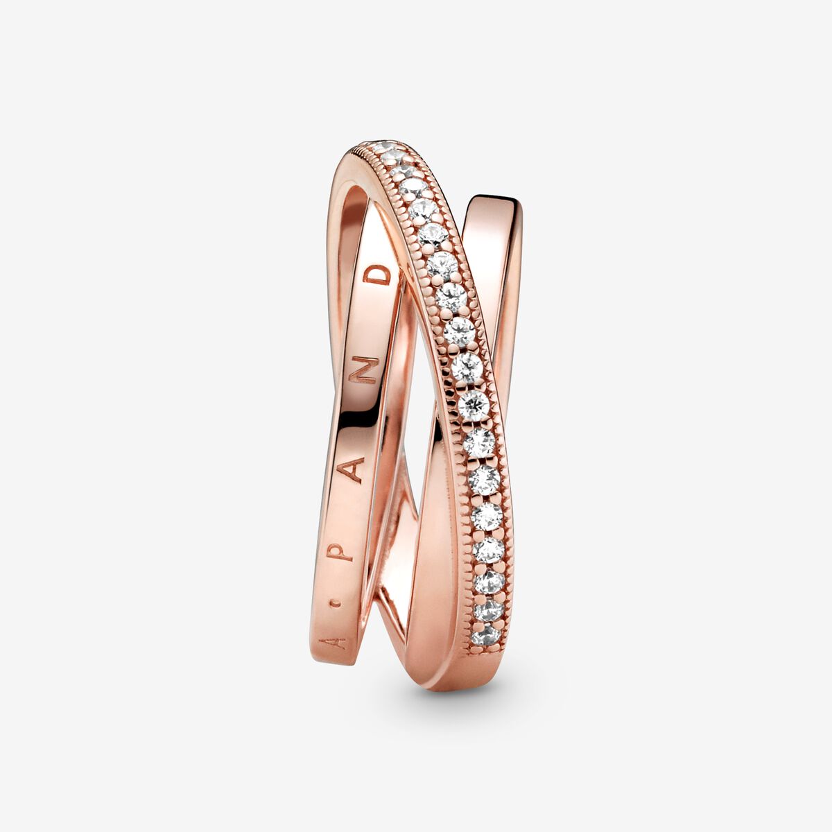 Anillo Cruzado Triple Alianza en Pavé Rose Gold