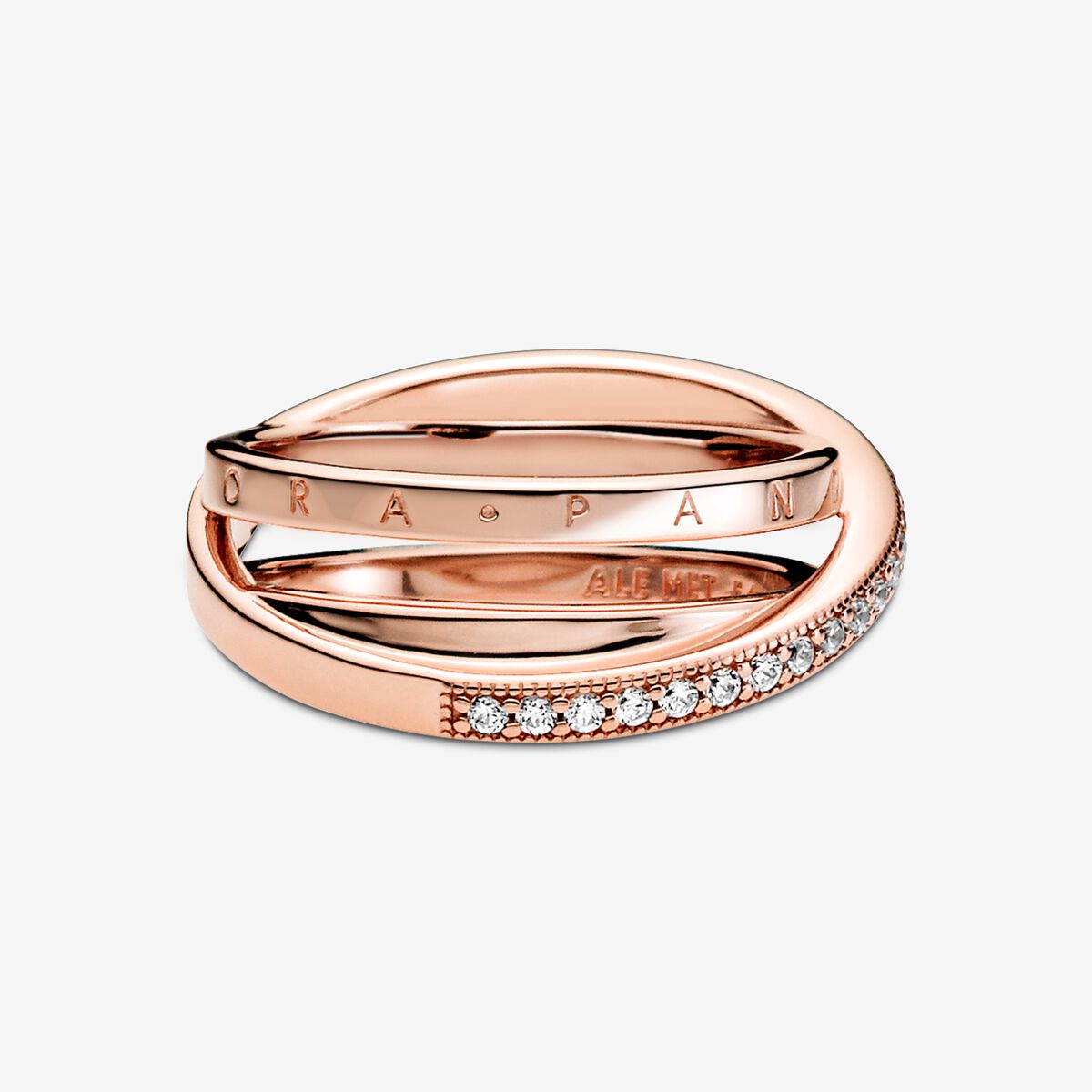 Anillo Cruzado Triple Alianza en Pavé Rose Gold