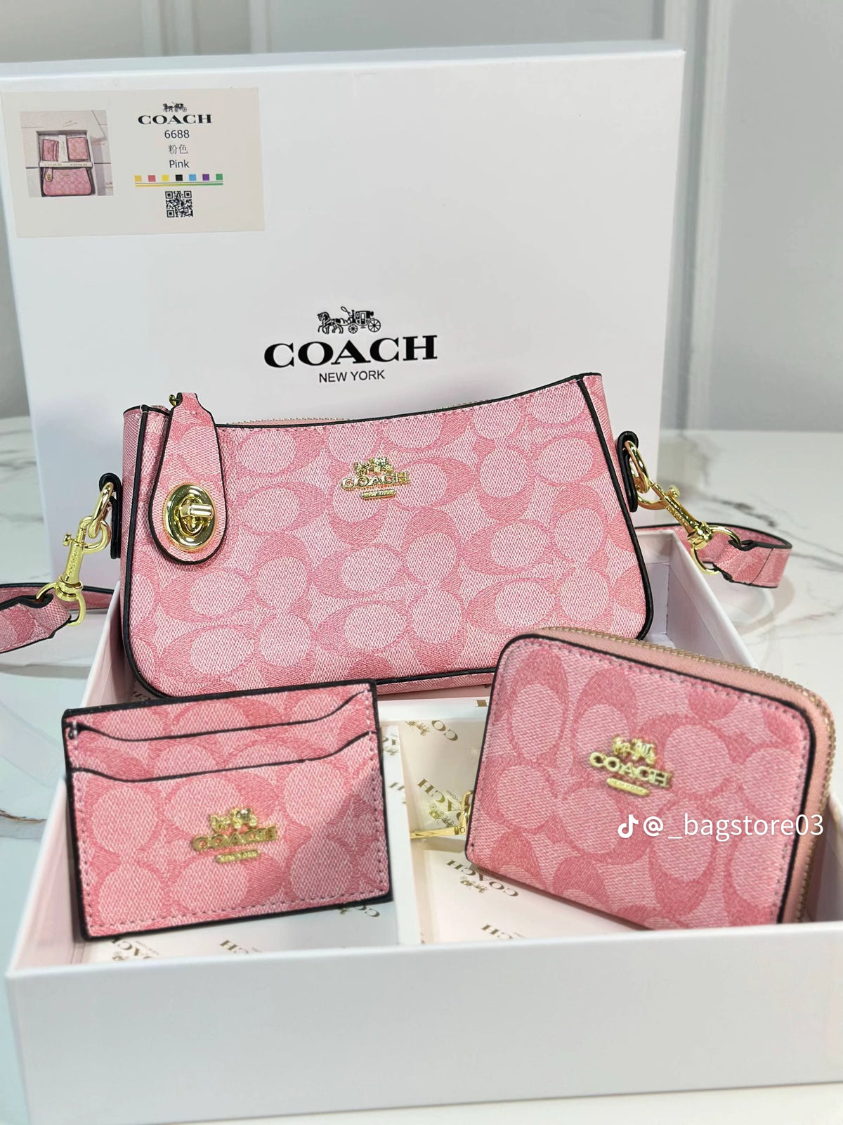 Set De 3 Carteras Coach Clásico Rosa Y Caja